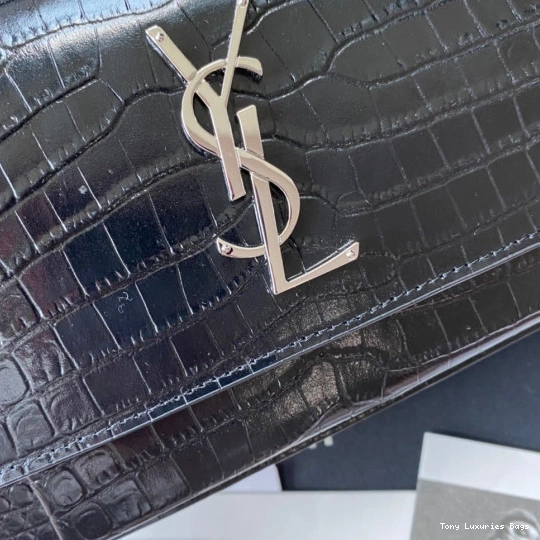 Tony Luxuries SHINY IN SUNSET LEATHER YSL CROCODILE-EMBOSSED 0822
